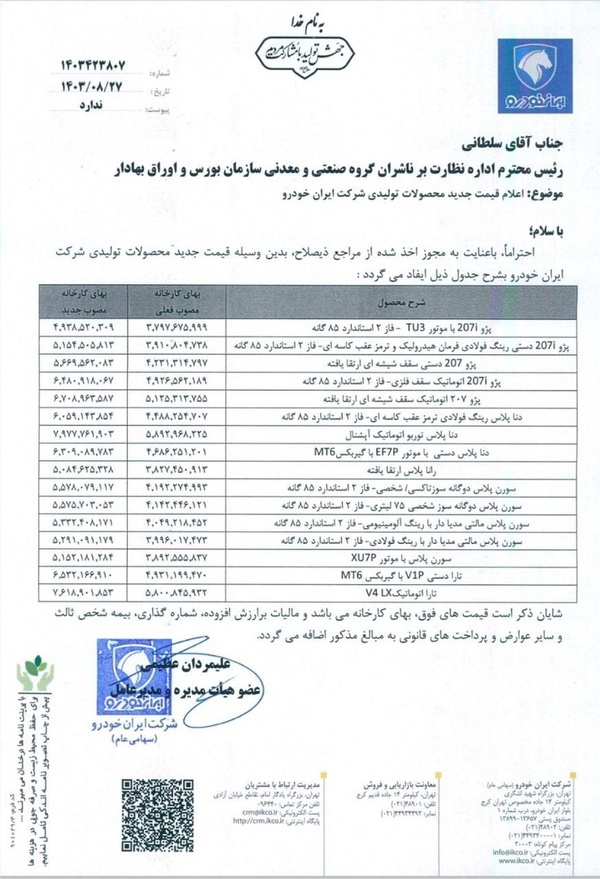 ایران خودرو و سایپا مجوز گرانی گرفتند+ قیمت جدید محصولات