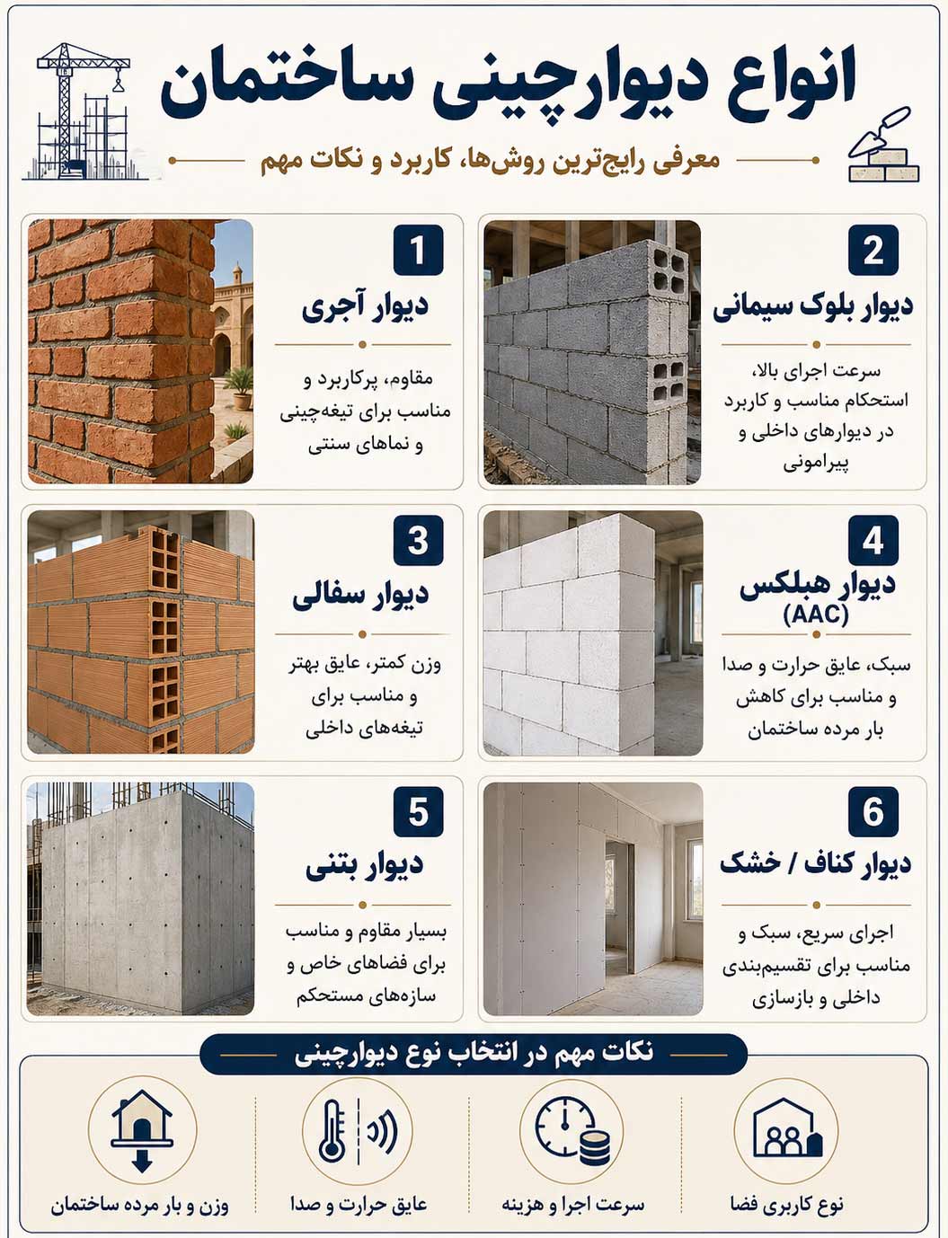 ساختمان انواع دیوار چینی ساختمان + ملات، اصول اجرا و نکات طلایی برای استحکام